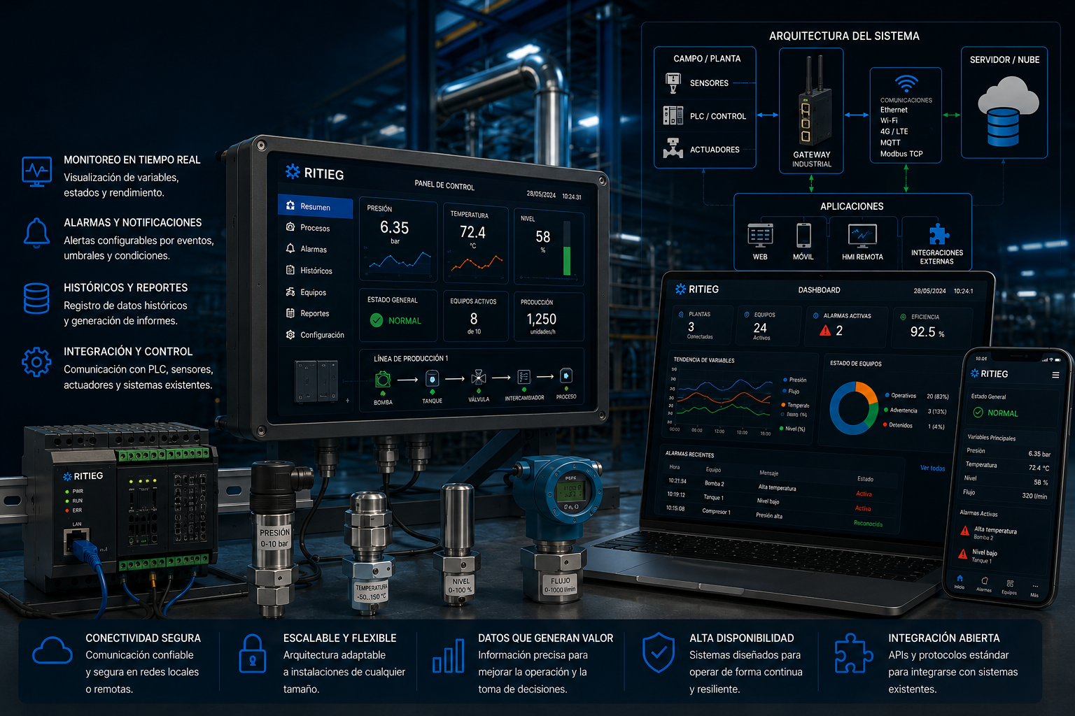 Sistemas industriales conectados, monitoreo, control e integración RITIEG